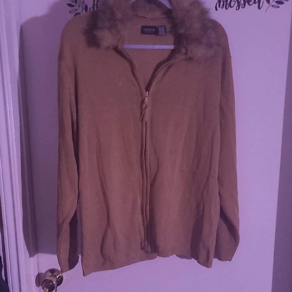 Women's Tan Jacket with Faux Fur Collar